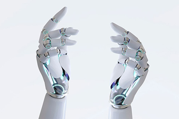 Close-up of a humanoid robot's articulated fingers, showcasing advanced joint mechanics and precision for performing delicate tasks.